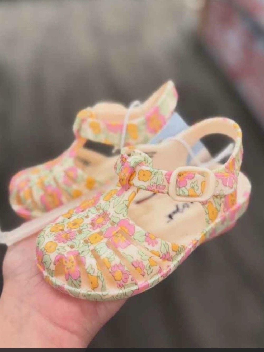Cat & Jack Kids' Floral Jelly Mary Jane - Pink & Peach- Size 11 - Picture 5 of 6